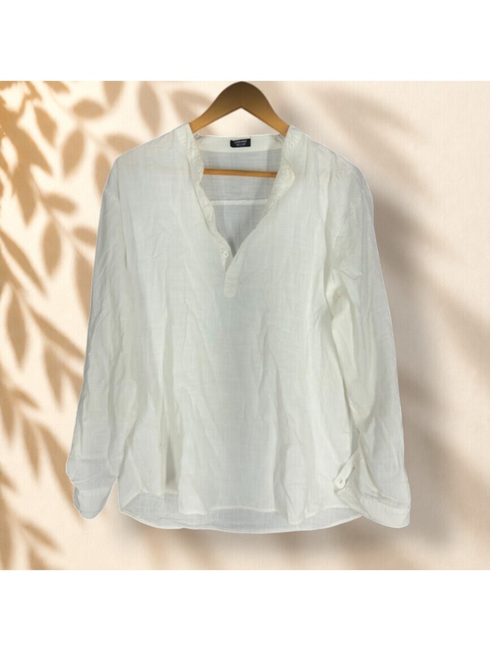 Coofandy Shirt Women L Large White V-Neck Button Up Long Sleeve Casual V-Neck